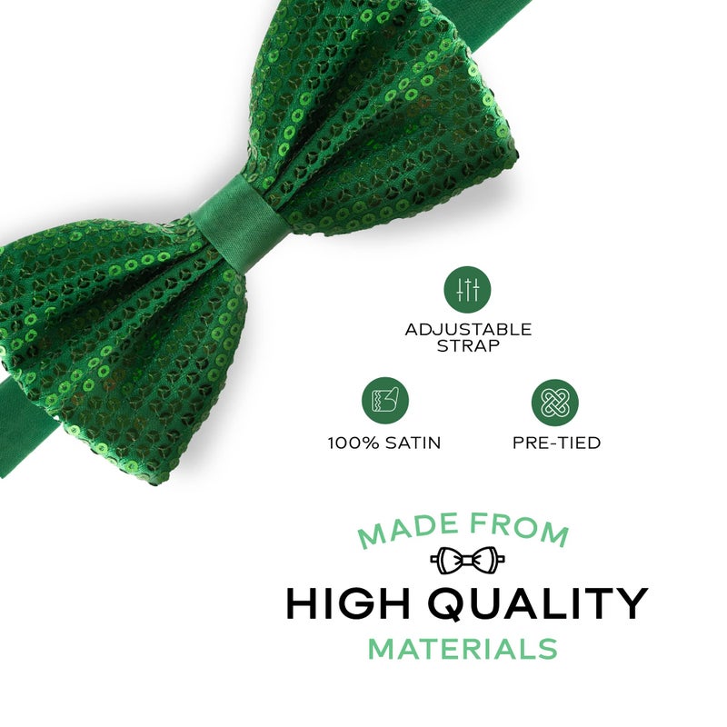 Man of Men Sequin Bow Ties for Men - Pre-tied Adjustable Length Bowtie, Many Colors to Choose From (Green) - Image 2